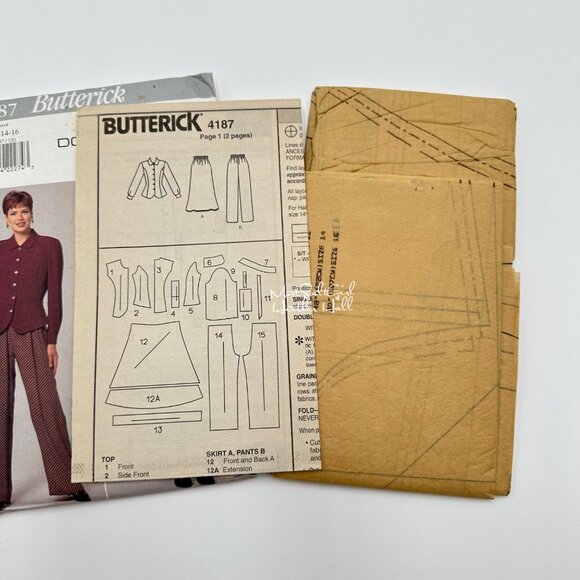 Butterick Donna Ricco 4187 Sewing Pattern Petite Top Skirt & Pants 12-14-16 - Picture 4 of 4